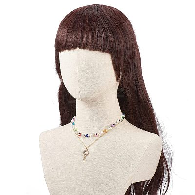 2Pcs 2 Style Natural Quartz Crystal Chips & Resin Evil Eye Beaded Necklaces Set NJEW-JN04027-1