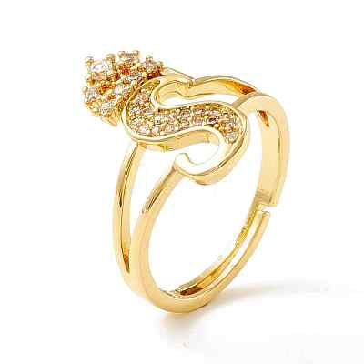 Clear Cubic Zirconia Initial Letter with Crown Adjustable Ring RJEW-M139-17S-1