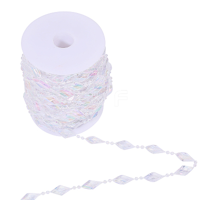 Rhombus Acrylic Rhinestone Beaded Trim FIND-WH0202-02-1