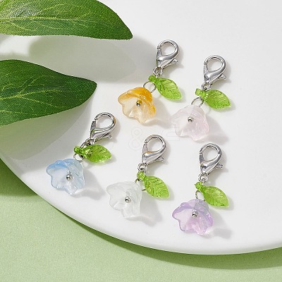 5Pcs Flower & Leaf Acrylic Pendant Decorations HJEW-JM01365-01-1