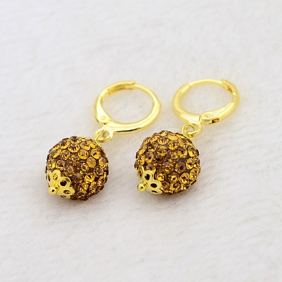 Dangling Round Ball Resin Rhinestone Earrings EJEW-J080-17G-1