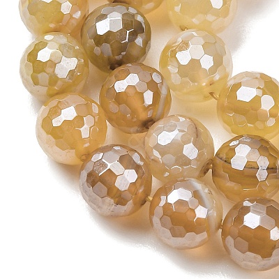 Electroplated Natural Agate Beads Strands G-B191-A07-10mm-08-1