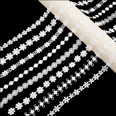 24 Yards 8 Styles Milk Fiber Lace Trim Ribbon OCOR-CY0001-09A-1