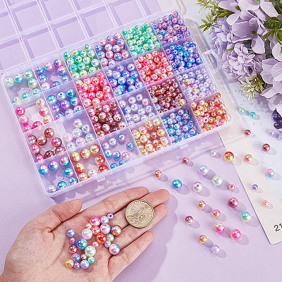 880Pcs Rainbow ABS Plastic Imitation Pearl Beads OACR-SP0001-19-1