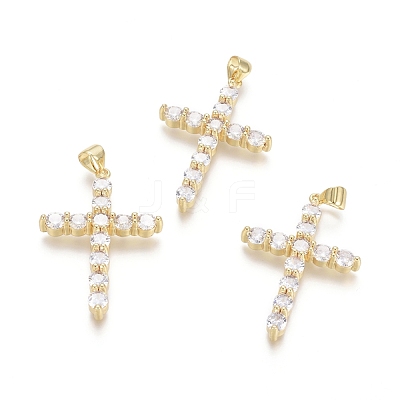 Brass Micro Pave Clear Cubic Zirconia Pendants ZIRC-G152-18A-G-1
