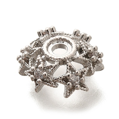 Rack Plating Brass Micro Pave Clear Cubic Zirconia Bead Caps KK-H508-25A-P-1