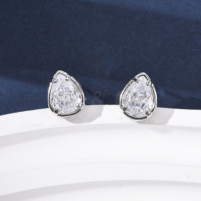 Brass Micro Pave Clear Cubic Zirconia Stud Earrings EJEW-C174-02G-P-1