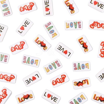 40Pcs 4 Colors Printed  Opaque Acrylic Beads OACR-FS0004-05-1