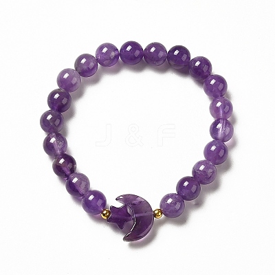Natural Amethyst Moon and Star Beaded Stretch Bracelet for Women G-G997-C03-1