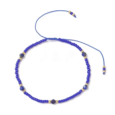 Natural Lapis Lazuli & Seed Glass Beaded Braided Bead Bracelets BJEW-JB12605-04-1