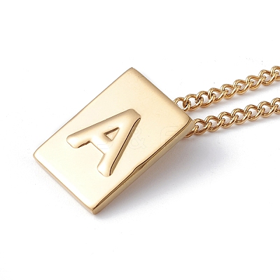 Stainless Steel Initial Letter Rectangle Pendant Necklace for Men Women NJEW-E090-01G-01-1