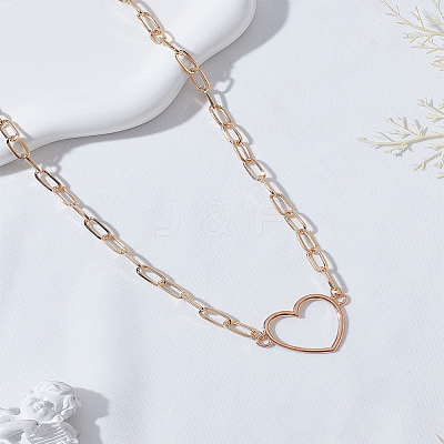 1Pc Zinc Alloy Hollow Heart Pendant Necklaces NJEW-LP0009-46G-1