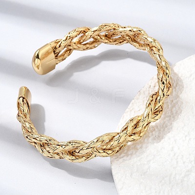 Brass Braided Rope Cuff Bangles for Women KK-CBACA61-01G-1