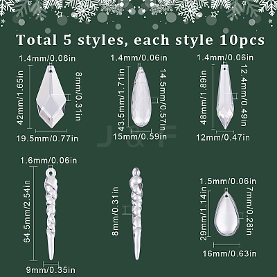 50Pcs 5 Style Transparent Acrylic Pendants TACR-SC0001-21-1