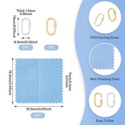 2Pcs 925 Sterling Silver Locking Carabiner Clasps STER-TA0001-56A-1