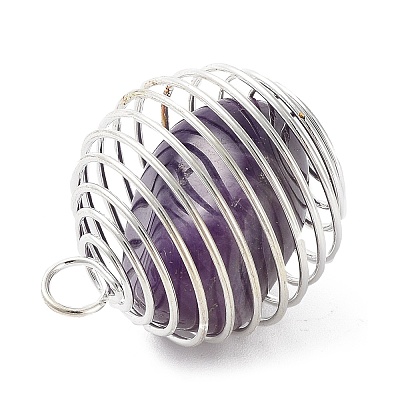 Natural Amethyst Lantern Pendants FIND-PW0010-06G-1