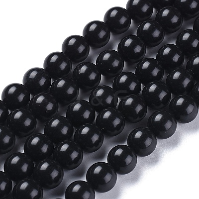 Synthetic Black Stone(Glass) Beads Strands X-G-I288-A02-8mm-1-1