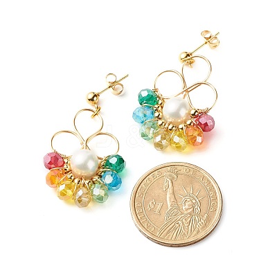 Flower Colorful Glass Beads Dangle Earrings for Girl Women EJEW-TA00010-1