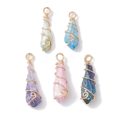 Electroplated Natural Quartz Crystal Copper Wire Wrapped Pendants PALLOY-JF02676-01-1