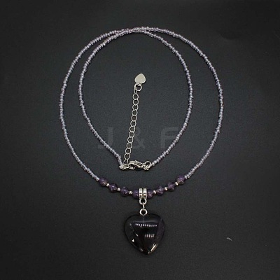Natural Gemstone Heart Pendant Colorful Glass Seed Beads Beaded Necklaces for Women VA8487-1-1