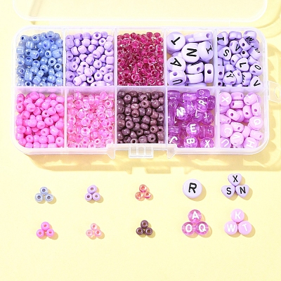 DIY Flat Round & Heart Acrylic & Glass Seed Beads Jewelry Making Findings Kits DIY-FS0006-43D-1