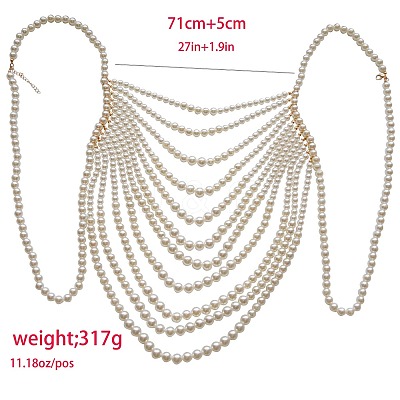 Plastic Imitation Pearl Round Beaded Multi-Layer Sexy Bikini Chest Body Chains WG29523-01-1