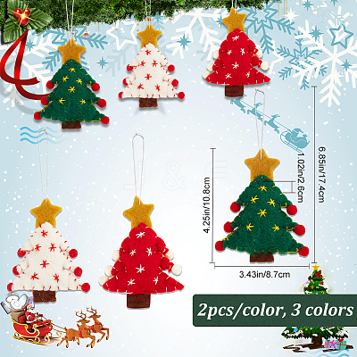 6Pcs 3 Colors Christmas Tree with Star Felt Fabric Pendant Decoration HJEW-CP0001-10-1