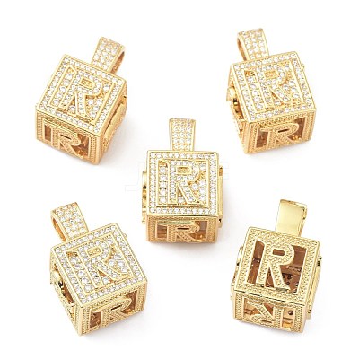 Alphabet Brass Micro Pave Clear Cubic Zirconia Pendants ZIRC-O045-01G-R-1