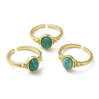 Natural Mixed Gemstone Oval Open Cuff Rings RJEW-M155-07G-1