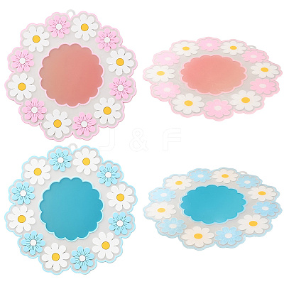 2Pcs 2 Colors Daisy Shaped Silicone Hot Pads AJEW-GF0011-16-1