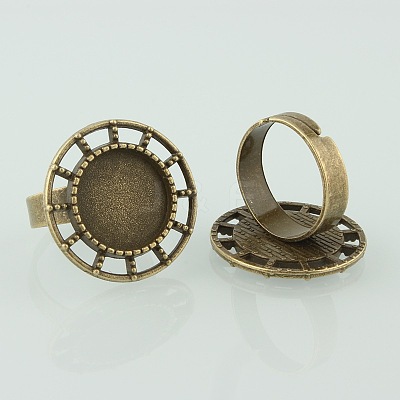 Vintage Adjustable Iron Finger Ring Components Alloy Cabochon Bezel Settings PALLOY-O039-22AB-NF-1