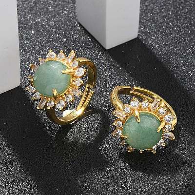 Sunflower Natural Green Aventurine Finger Rings RJEW-B113-03G-03-1