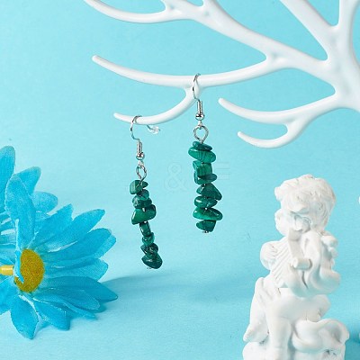 Natural Malachite Chip Beads Dangle Earrings EJEW-JE04649-11-1