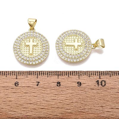 Religion Brass Micro Pave Clear Cubic Zirconia Pendants KK-N287-43G-03-1