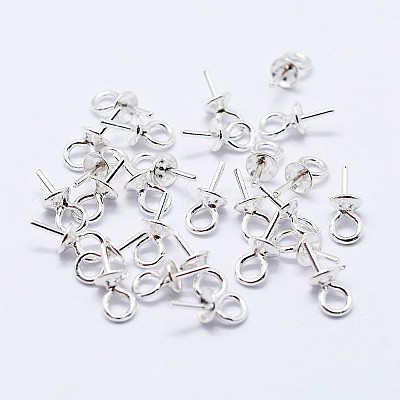 925 Sterling Silver Cup Pearl Bail Pin Pendants STER-F036-04S-3mm-1