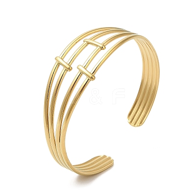 Ion Plating(IP) 304 Stainless Steel Multi Line Cuff Bangles for Women BJEW-L682-006G-1