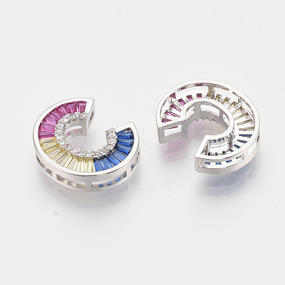 Brass Cubic Zirconia Slide Charms ZIRC-S063-01C-P-1