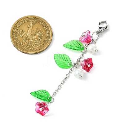 Trumpet Flower Glass & Leaf Acrylic Pendant Decorates HJEW-JM01653-1