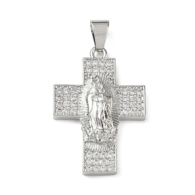 Brass Micro Pave Clear Cubic Zirconia Pendants CU-CBAC53C-01P-1