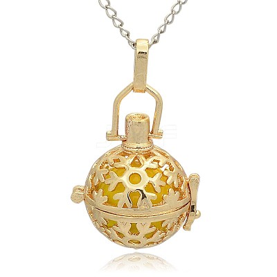 Golden Tone Brass Hollow Round Cage Pendants KK-J232-05G-1