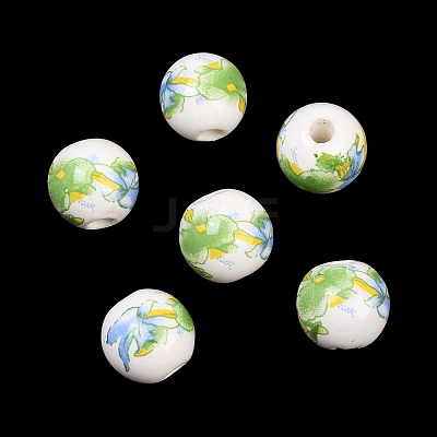 Floral Printed Porcelain Beads PORC-Q199-10mm-10-1
