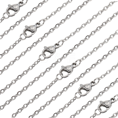 30Pcs 304 Stainless Steel Flat Cable Chain Necklaces Set STAS-BBC0005-02-1