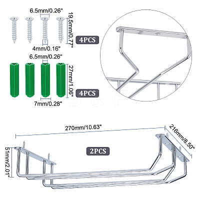 Iron 2 Rows Wine Glass Rack Under Cabinet AJEW-WH0258-567-1