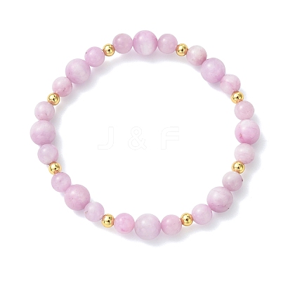 Natural Kunzite & Brass Beaded Stretch Bracelets for Women BJEW-JB14001-1