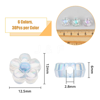 180Pcs 6 Colors Transparent Acrylic Beads OACR-DC0001-20-1
