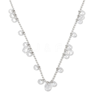 304 Stainless Steel Cubic Zirconia Teardrop & Flat Round Bib Ball Chain Necklaces for Women NJEW-F328-11P-01-1