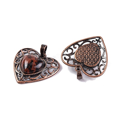 Natural Mahogany Obsidian Peach Love Heart Pendants G-G158-01-07-1