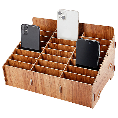 24-Grid Wooden Cell Phone Storage Box CON-WH0094-05A-1