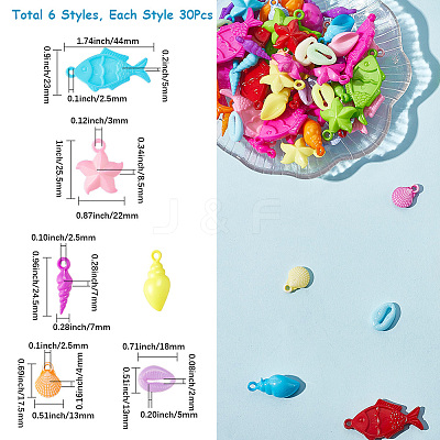 180Pcs 6  Style Opaque Acrylic Pendants SACR-SP0001-29-1