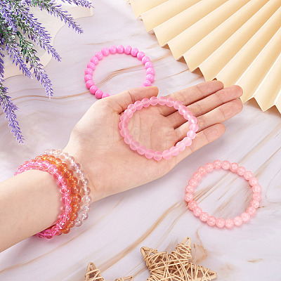 6Pcs 6 Styles 8mm Glass Round Beaded Stretch Bracelet Sets BJEW-TAC0023-1